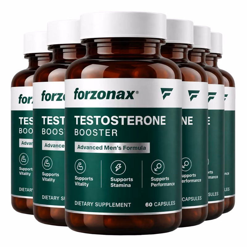 Sex flaskor Forzonax uppställda på rad